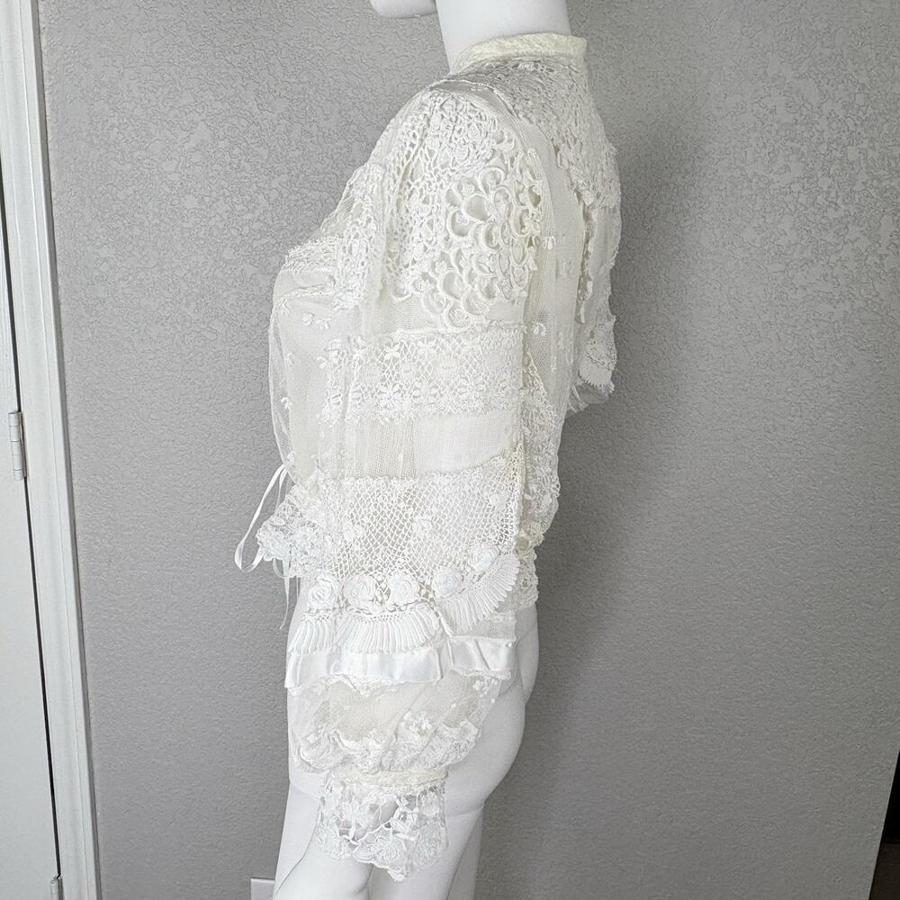 Antique 1920s Lace Edwardian Blouse Bridal Lingerie Ivory Romantic Size S - Picture 2 of 14